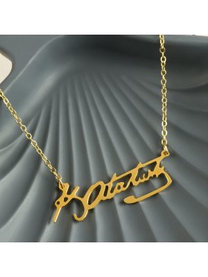 Mustafa Kemal Atatürk İmzalı Uçlu Kolye-Sarı