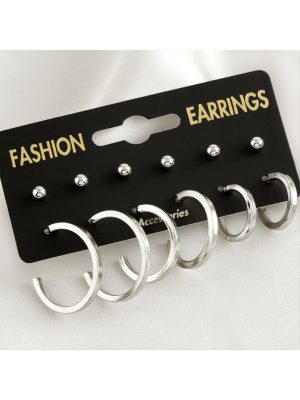 12 Adet Ezme Halka Küpe-Gümüş Rengi