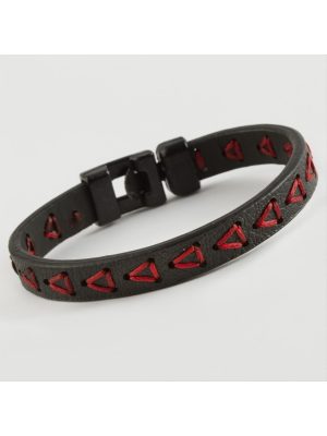 Üçgen Kaliteli Suni Deri Bileklik-Kırmızı