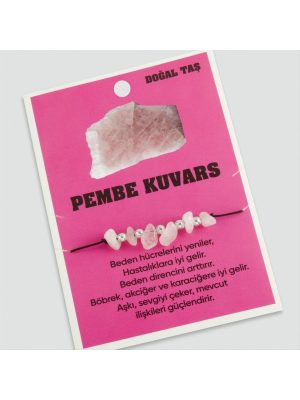 Pembe Kuvars Doğaltaşlı İp Bileklik-Pembe