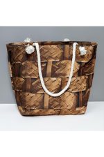 Ahşap Örme Desenli Plaj Çantası-Sarı - Görsel 4