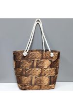 Ahşap Örme Desenli Plaj Çantası-Sarı - Görsel 3