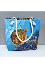 Kaplumbağa Desenli Plaj Çantası-Mavi - Görsel 4