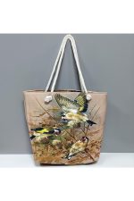 Kuş Desenli Plaj Çantası-Kahverengi