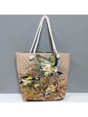 Kuş Desenli Plaj Çantası-Kahverengi