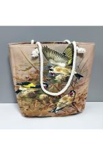 Kuş Desenli Plaj Çantası-Kahverengi - Görsel 2