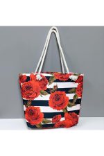 Gül Desenli Plaj Çantası-Kırmızı - Görsel 2