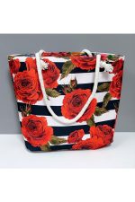 Gül Desenli Plaj Çantası-Kırmızı