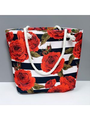 Gül Desenli Plaj Çantası-Kırmızı