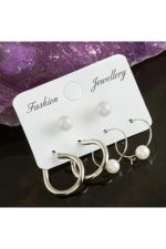 6 Adet Deniz Kabuğu İnci Halka Küpe 1,5 cm-Gümüş Rengi - Görsel 2