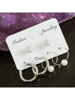 6 Adet Deniz Kabuğu İnci Halka Küpe 1,5 cm-Gümüş Rengi