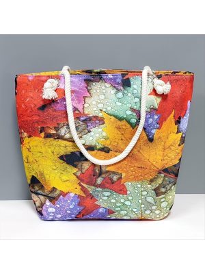 Yaprak Desenli Plaj Çantası-Renkli