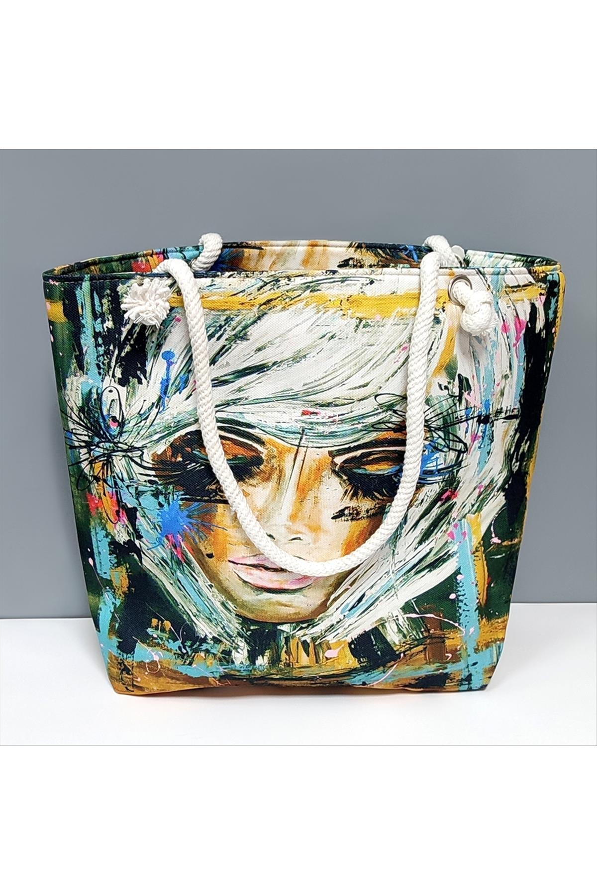 1200976_Bayan-Yuz-Desenli-Plaj-Cantasi-9128.jpg Bayan Yüz Desenli Plaj Çantası-Sarı - Görsel 1