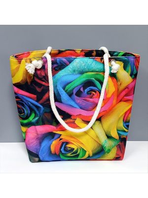 Gül Desenli Plaj Çantası-Renkli