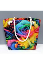 Gül Desenli Plaj Çantası-Renkli - Görsel 4