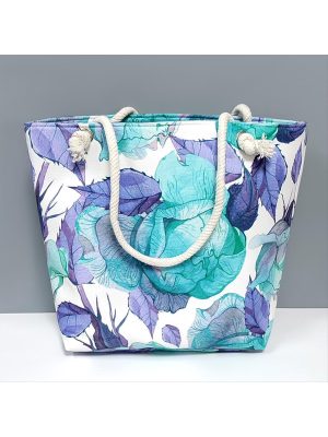 Yaprak Desenli Plaj Çantası-Su Yeşili