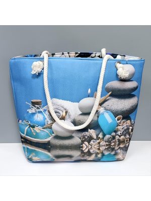 Deniz Taşları Desenli Plaj Çantası-Mavi