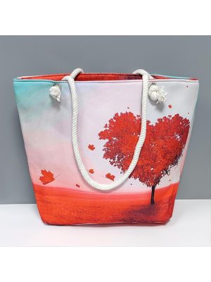 Kalp Desenli Plaj Çantası-Kırmızı