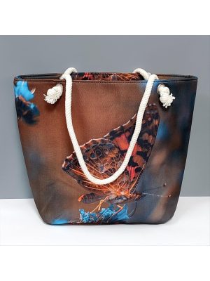 Kelebek Desenli Plaj Çantası-Kahverengi