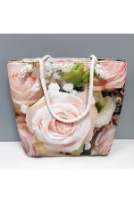 Gül Desenli Plaj Çantası-Açık Pembe