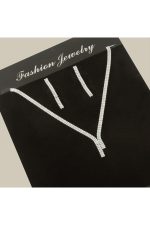 Tamtur Baget Taşlı Lüks Set Kolye 4 mm-Gümüş Rengi - Görsel 3