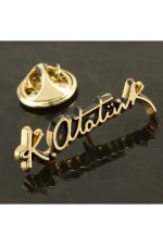 Atatürk İmzalı Yaka Rozet-Sarı