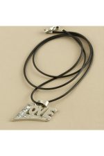 Love Yazılı Metal Vinlex Deri Kolye-Gümüş Rengi - Görsel 2