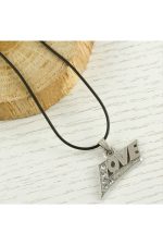 Love Yazılı Metal Vinlex Deri Kolye-Gümüş Rengi