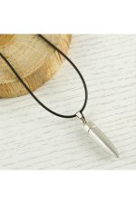 Mermi Metal Vinlex Deri Kolye-Gümüş Rengi - Görsel 3