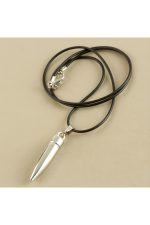 Mermi Metal Vinlex Deri Kolye-Gümüş Rengi - Görsel 2