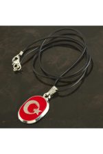 Ay Yıldız Metal Vinlex Deri Kolye-Kırmızı - Görsel 2