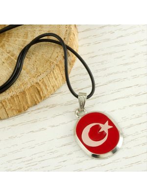 Ay Yıldız Metal Vinlex Deri Kolye-Kırmızı