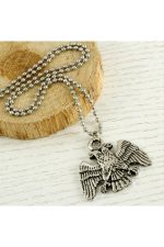 Çift Başlı Kartal Metal Kolye-Gümüş Rengi - Görsel 3