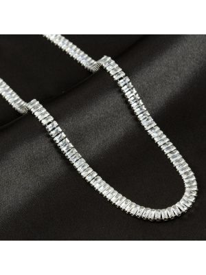 4 mm Baget Taşlı Zirkon Lüks Çelik Kolye-Sarı