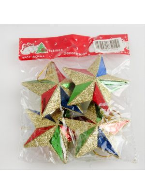 4 Adet Simli Yıldız Yılbaşı Ağaç Süsü 7 cm-Sarı