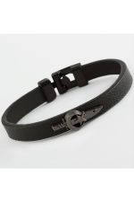 Ay Yıldız Hançer Kaliteli Suni Deri Bileklik-Siyah