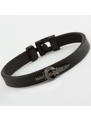 Ay Yıldız Hançer Kaliteli Suni Deri Bileklik-Siyah