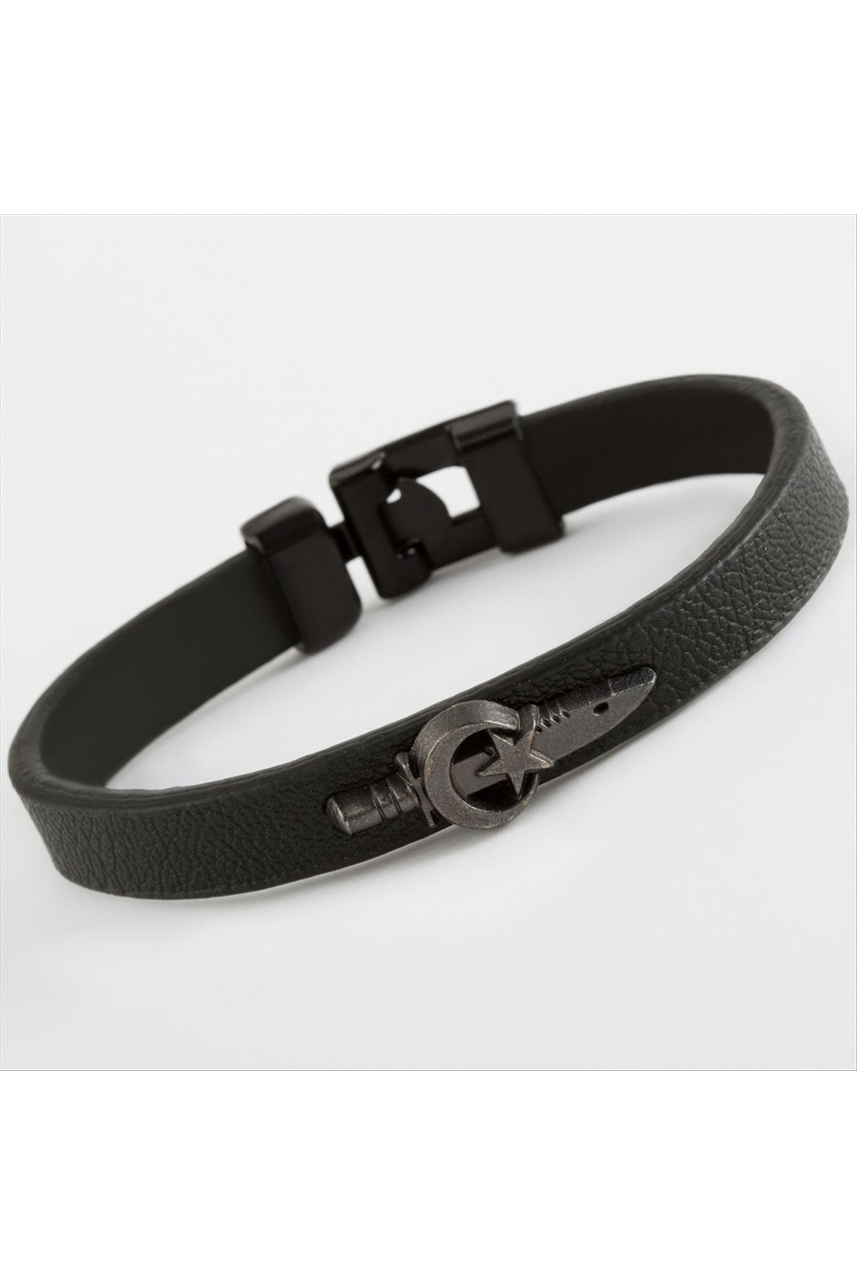 1201111_Ay-Yildiz-Hancer-Kaliteli-Suni-Deri-Bile-6be1.jpg Ay Yıldız Hançer Kaliteli Suni Deri Bileklik-Siyah - Görsel 1