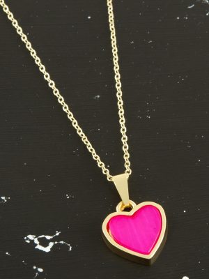 Kalp Polyester Kolye-Pembe