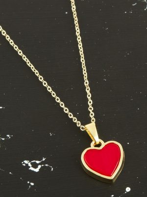 Kalp Polyester Kolye-Kırmızı