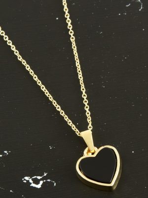 Kalp Polyester Kolye-Siyah