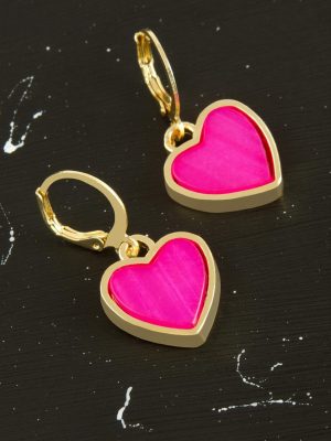 Kalp Polyester Küpe-Pembe