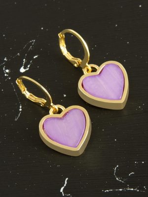 Kalp Polyester Küpe-Lila