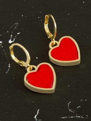 Kalp Polyester Küpe-Kırmızı