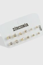 12 Adet Zirkon Tek Taşlı Küpe-Sarı