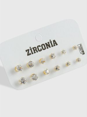 12 Adet Zirkon Tek Taşlı Küpe-Sarı