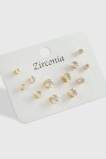 12 Adet Kare Zirkon Tek Taşlı Küpe-Sarı