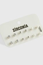 12 Adet İnci Zirkon Tek Taşlı Küpe-Gümüş Rengi