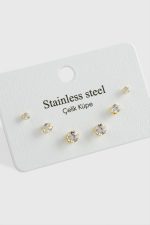 6 Adet Zirkon Tek Taşlı Çelik Küpe-Sarı