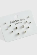 12 Adet Top Çelik Küpe-Gümüş Rengi